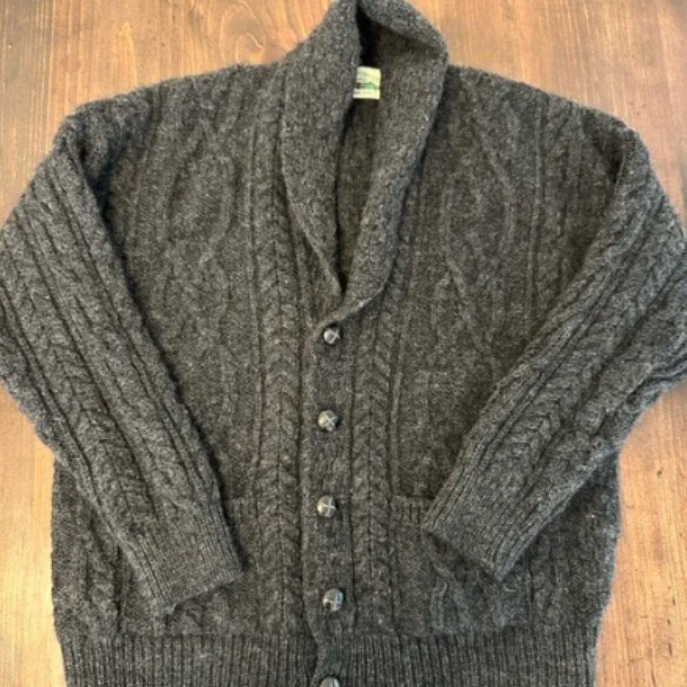Aran Crafts Wool Men's Shawl ‎Neck Diamond Cardigan